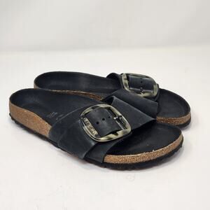 Birkenstock Madrid Big Buckle Sandal Black Nubuck Leather Tortoise Size 39 US 8
